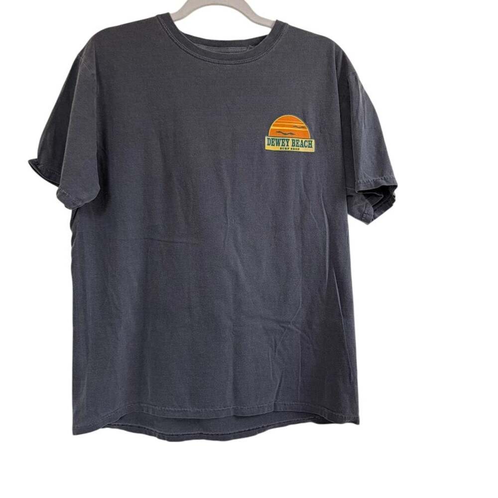 Dewey Beach Surf Shop Graphic T Shirt Slate Blue Sunset Waves Delaware Tee M